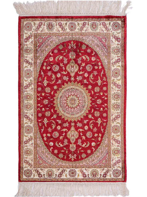 Alfombra de seda - Seda china - 90 x 59 cm - rojo