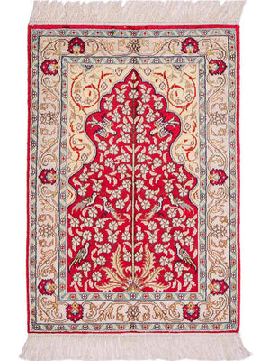 Alfombra de seda - Seda china - 86 x 58 cm - rojo claro