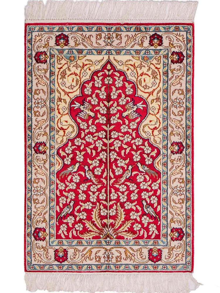 Alfombra de seda - Seda china - 89 x 58 cm - rojo claro