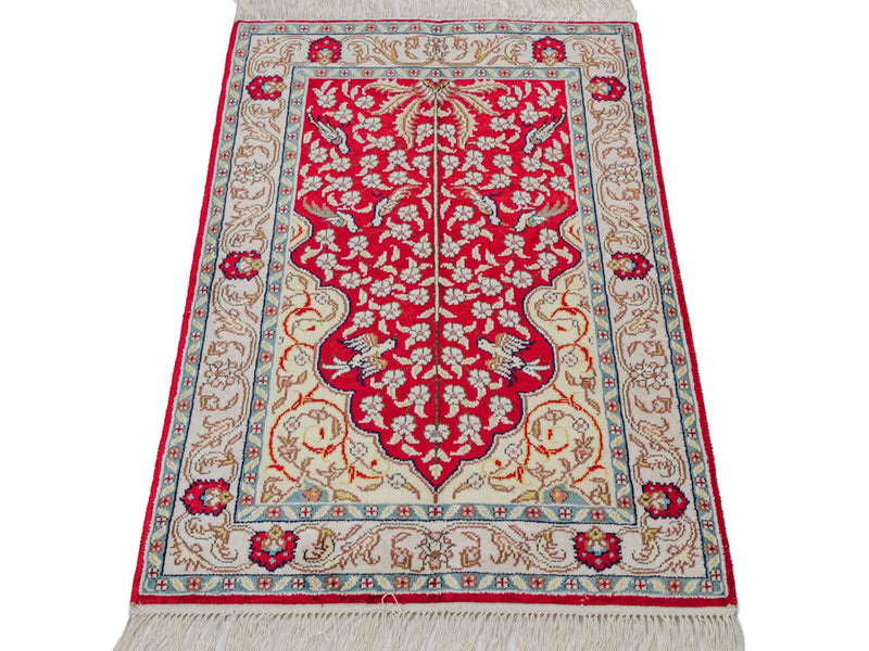 Alfombra de seda - Seda china - 89 x 58 cm - rojo claro