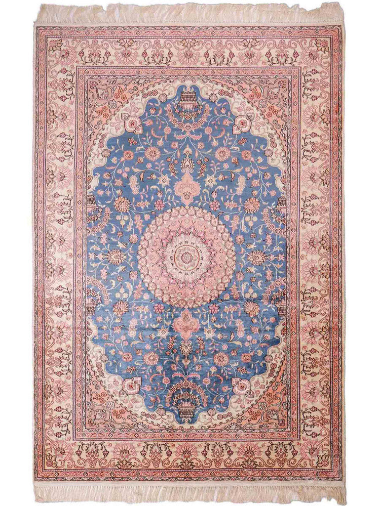 Alfombra de seda - Seda china - 192 x 123 cm - azul