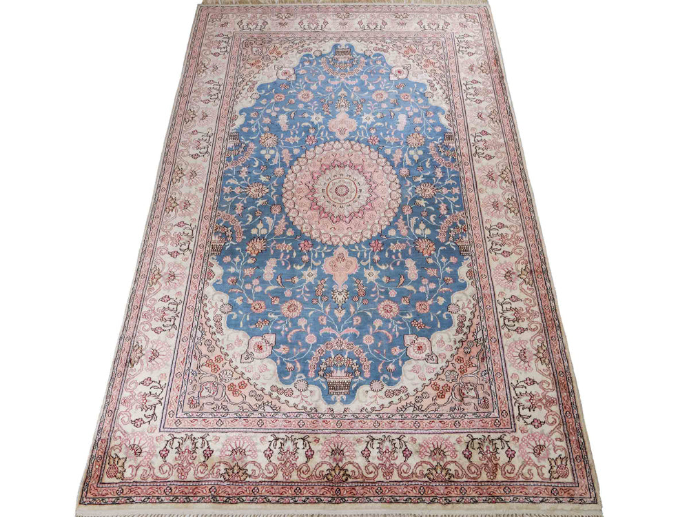Alfombra de seda - Seda china - 192 x 123 cm - azul