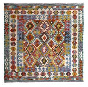 Alfombra Kelim - Splash cuadrado  - 154 x 154 cm - multicolor