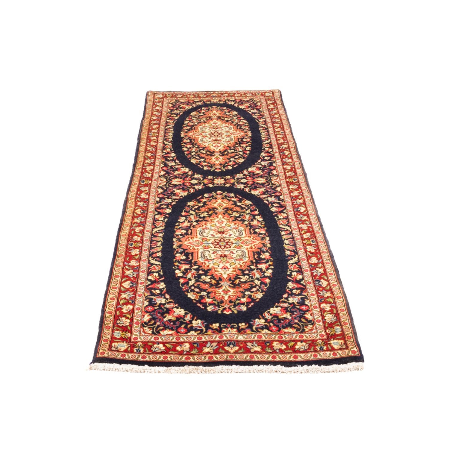 Alfombra de pasillo Alfombra persa - Ghom - 217 x 63 cm - azul oscuro