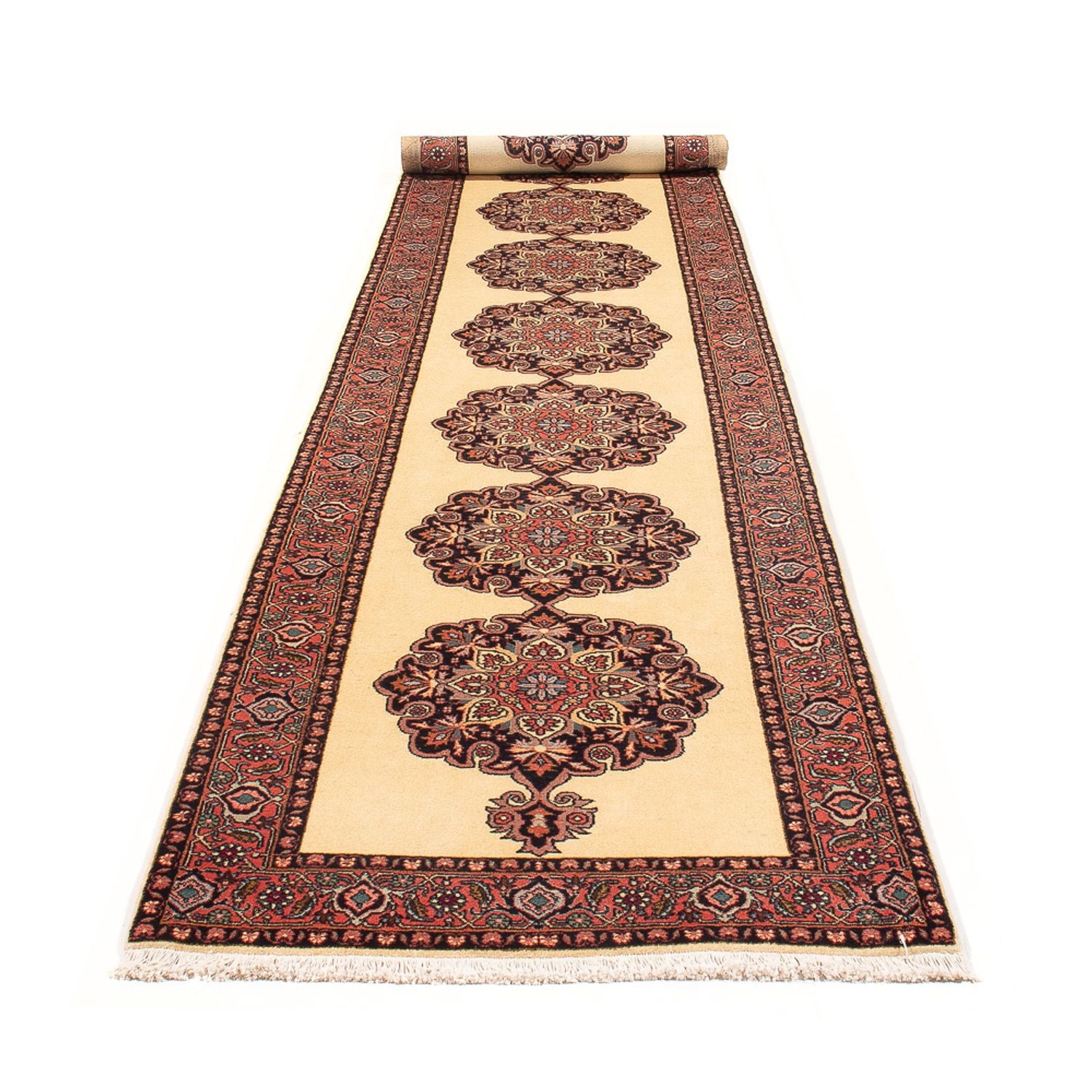 Alfombra de pasillo Alfombra persa - Bidjar - 390 x 90 cm - beige