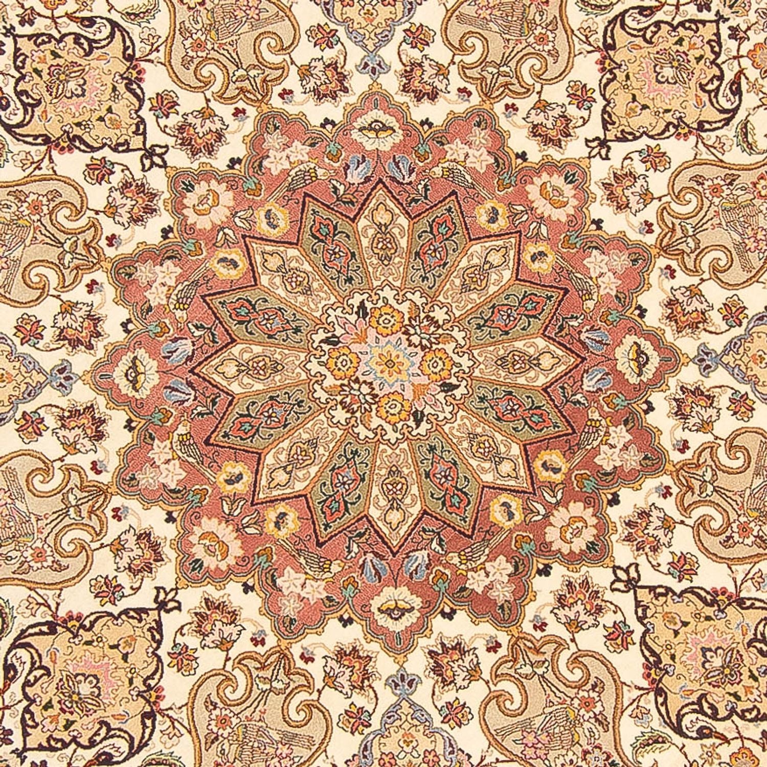 Alfombra Persa - Tabriz - Real redondo  - 200 x 200 cm - crema
