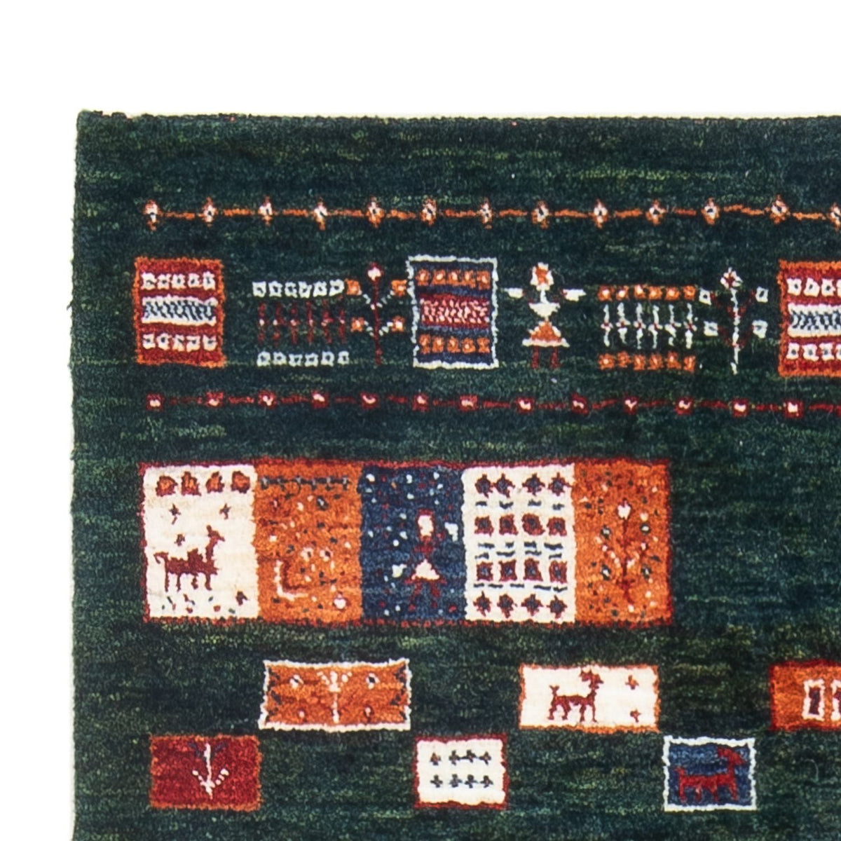 Alfombra Gabbeh - Loribaft Persa - 135 x 85 cm - verde oscuro