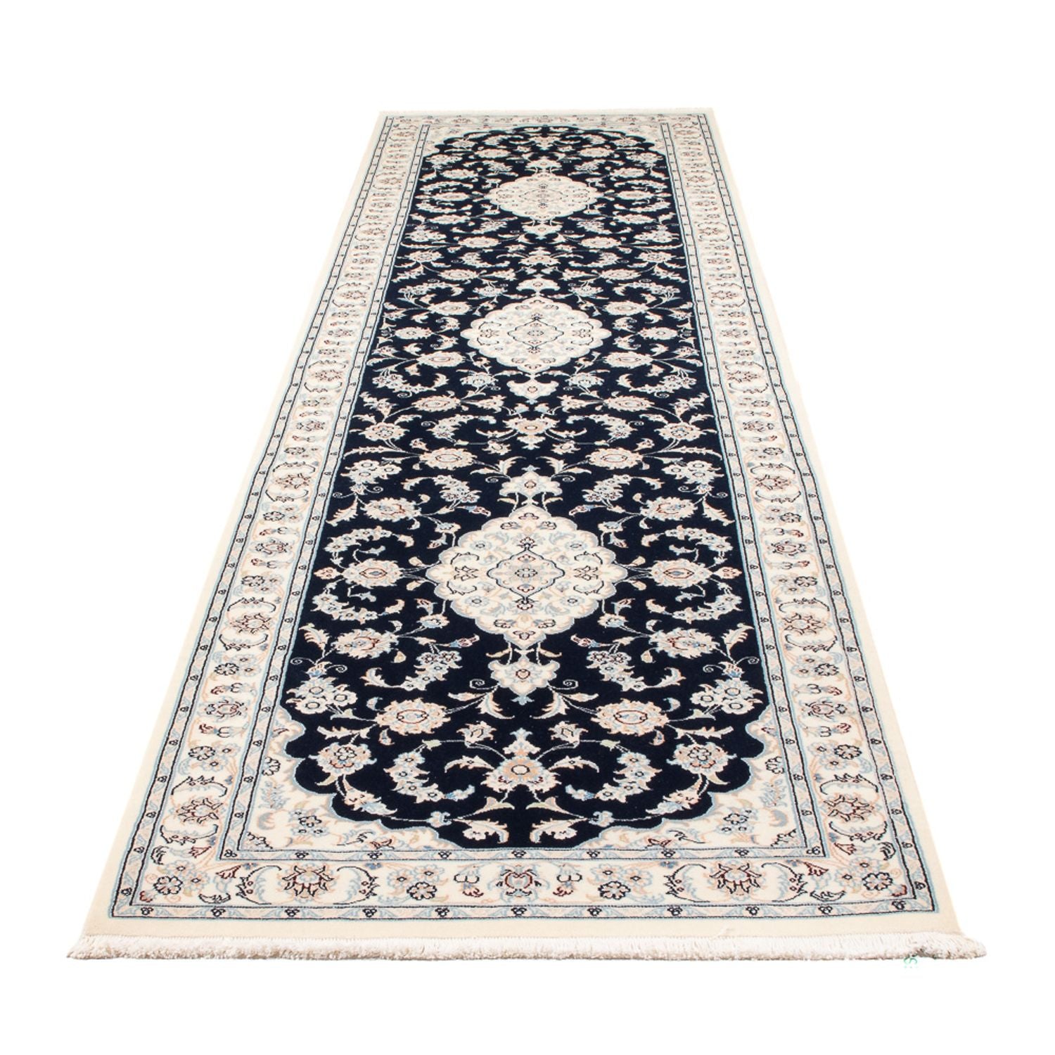 Alfombra de pasillo Alfombra Persa - Nain - Prima - 346 x 88 cm - azul oscuro