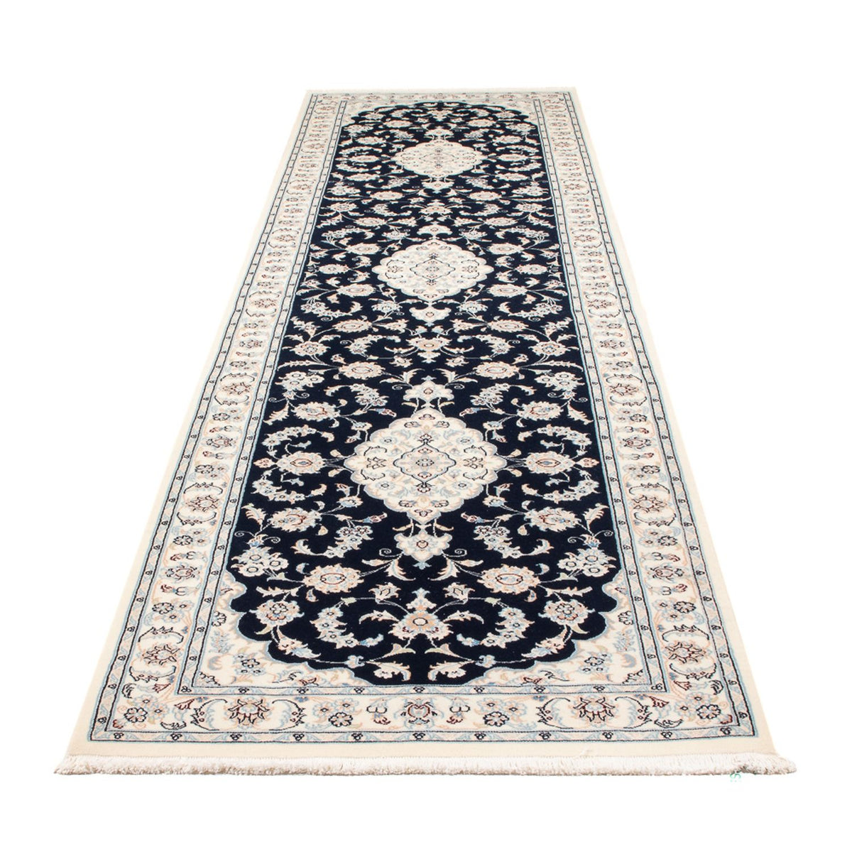 Alfombra de pasillo Alfombra Persa - Nain - Prima - 346 x 88 cm - azul oscuro