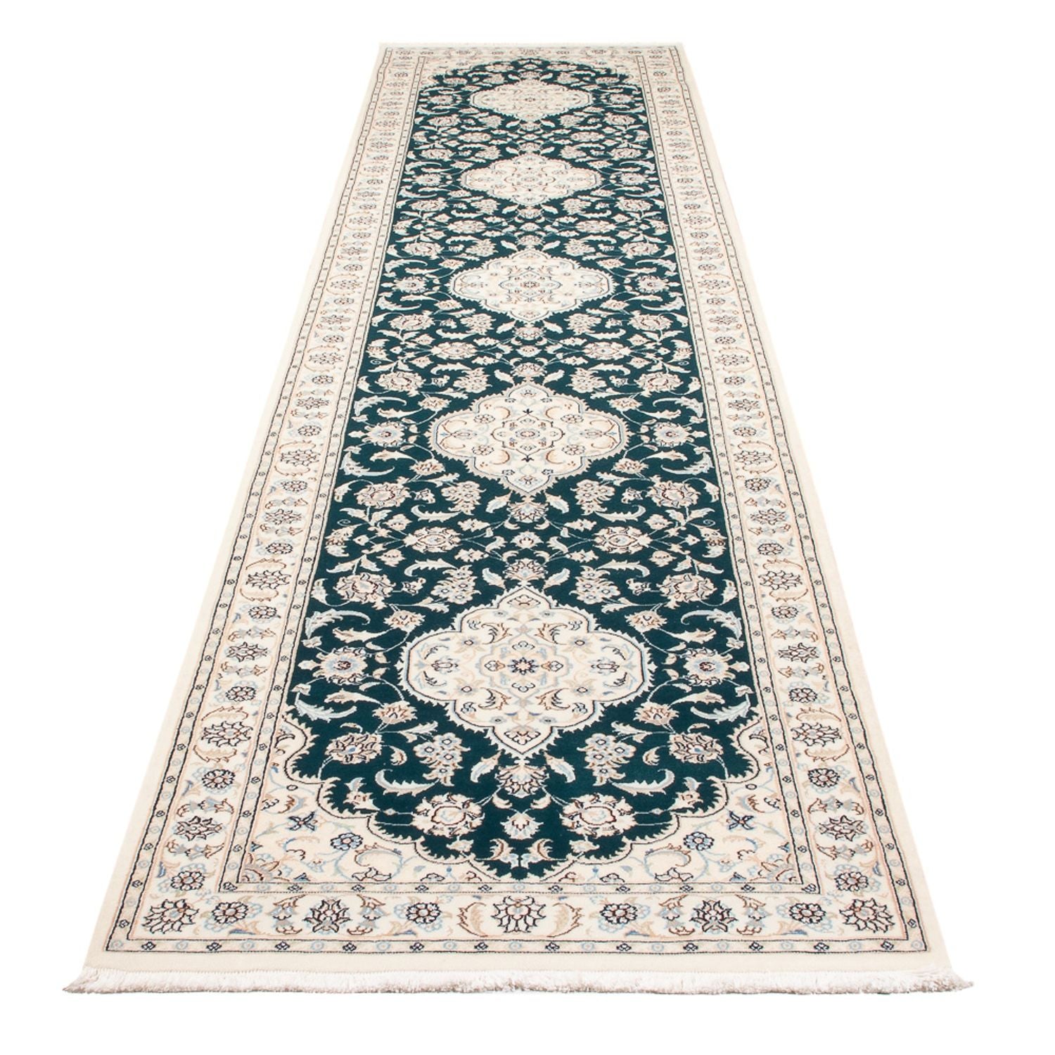 Alfombra de pasillo Alfombra Persa - Nain - Prima - 397 x 88 cm - azul oscuro