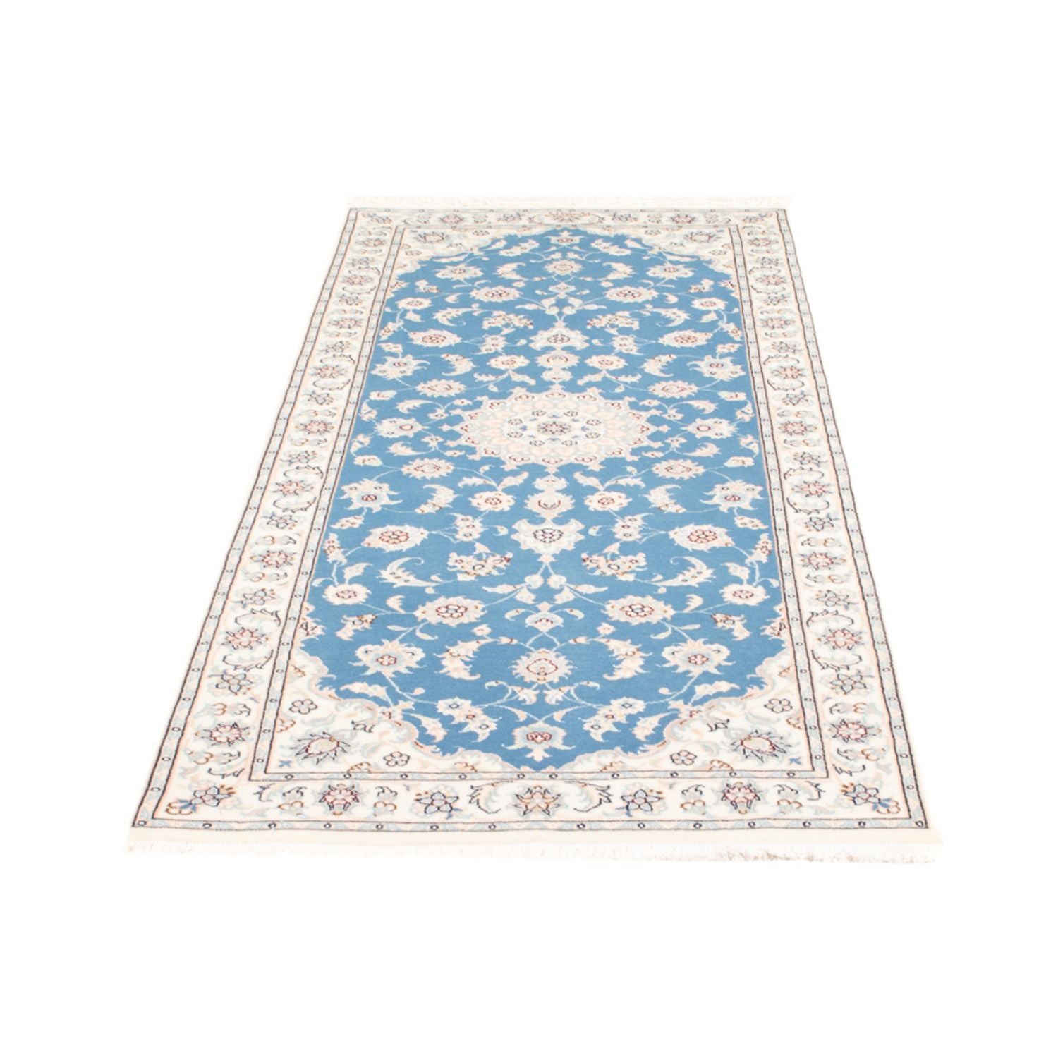 Alfombra de pasillo Alfombra Persa - Nain - Real - 197 x 82 cm - azul claro