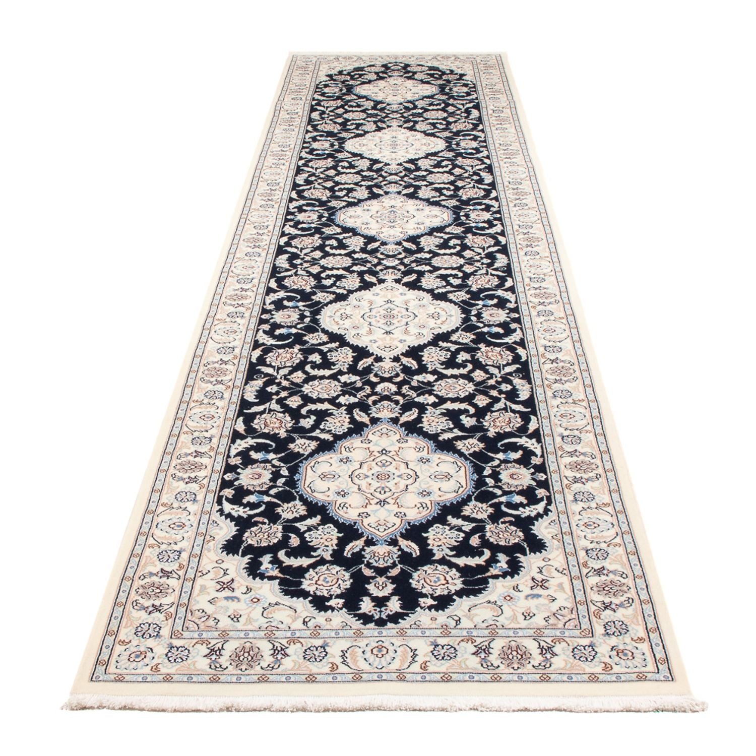 Alfombra de pasillo Alfombra Persa - Nain - Prima - 388 x 88 cm - azul oscuro