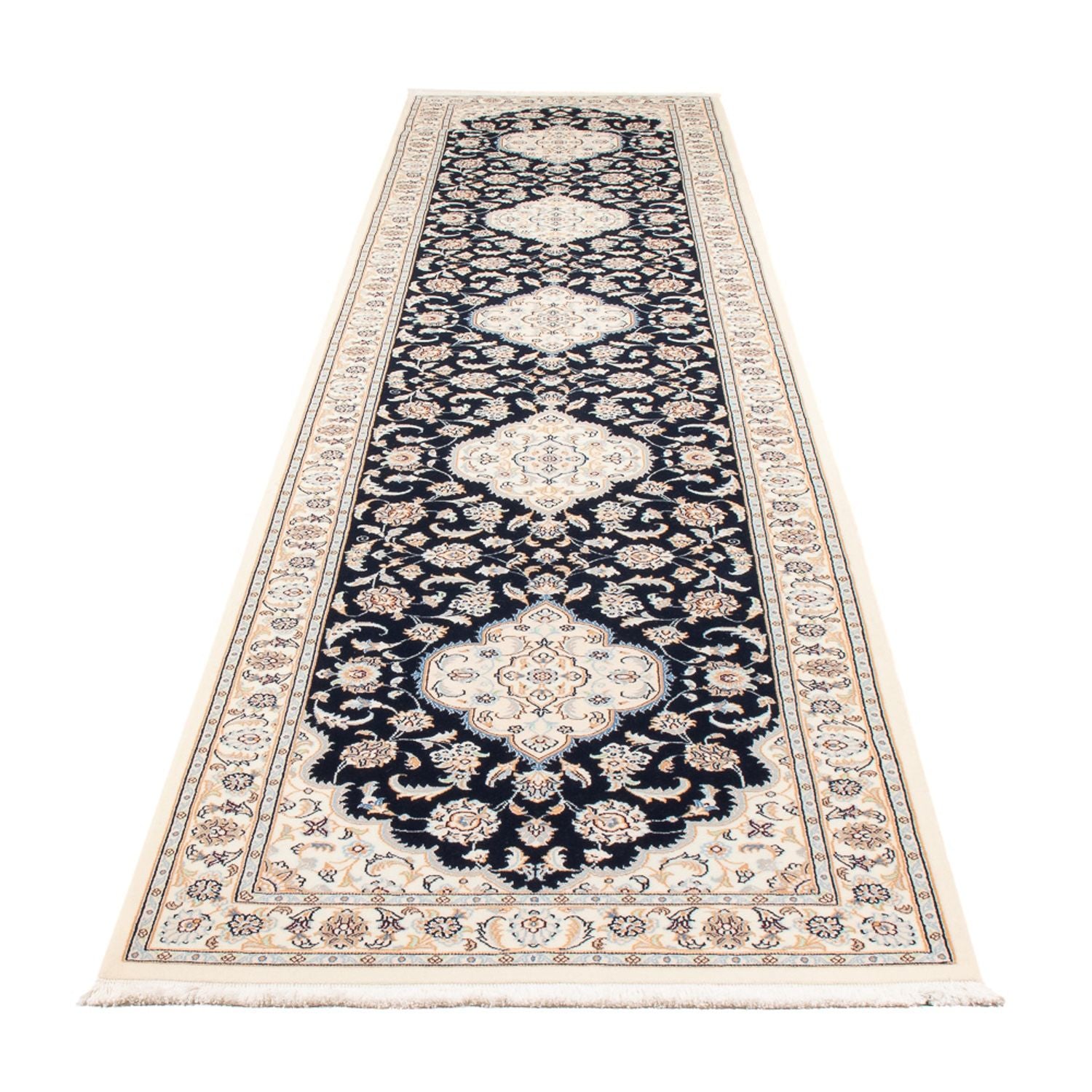 Alfombra de pasillo Alfombra Persa - Nain - Prima - 400 x 90 cm - azul oscuro