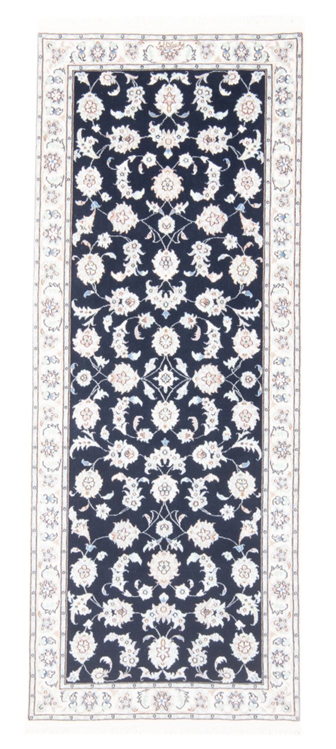 Alfombra de pasillo Alfombra Persa - Nain - Real - 196 x 80 cm - azul oscuro