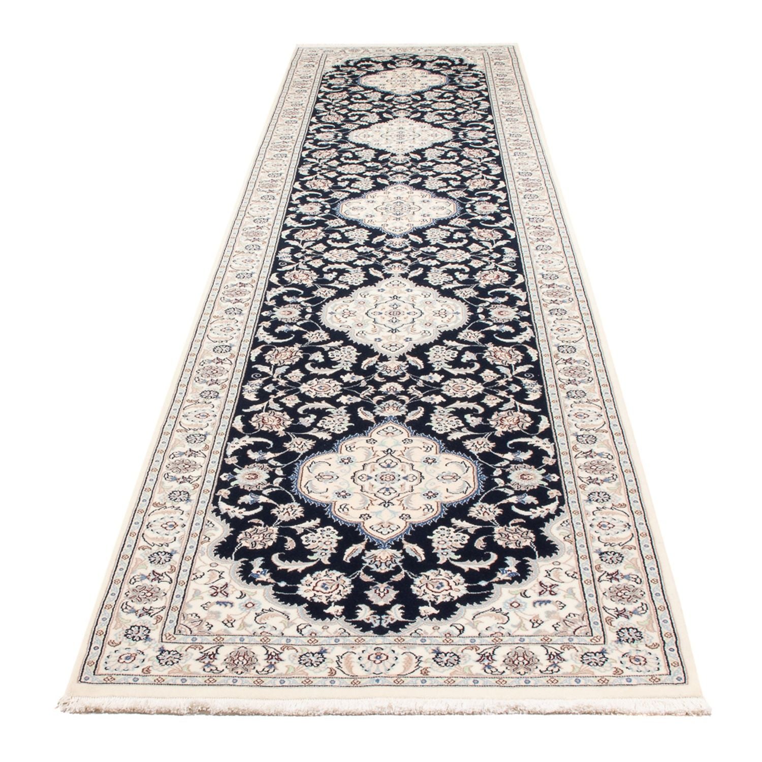 Alfombra de pasillo Alfombra Persa - Nain - Prima - 392 x 87 cm - azul oscuro