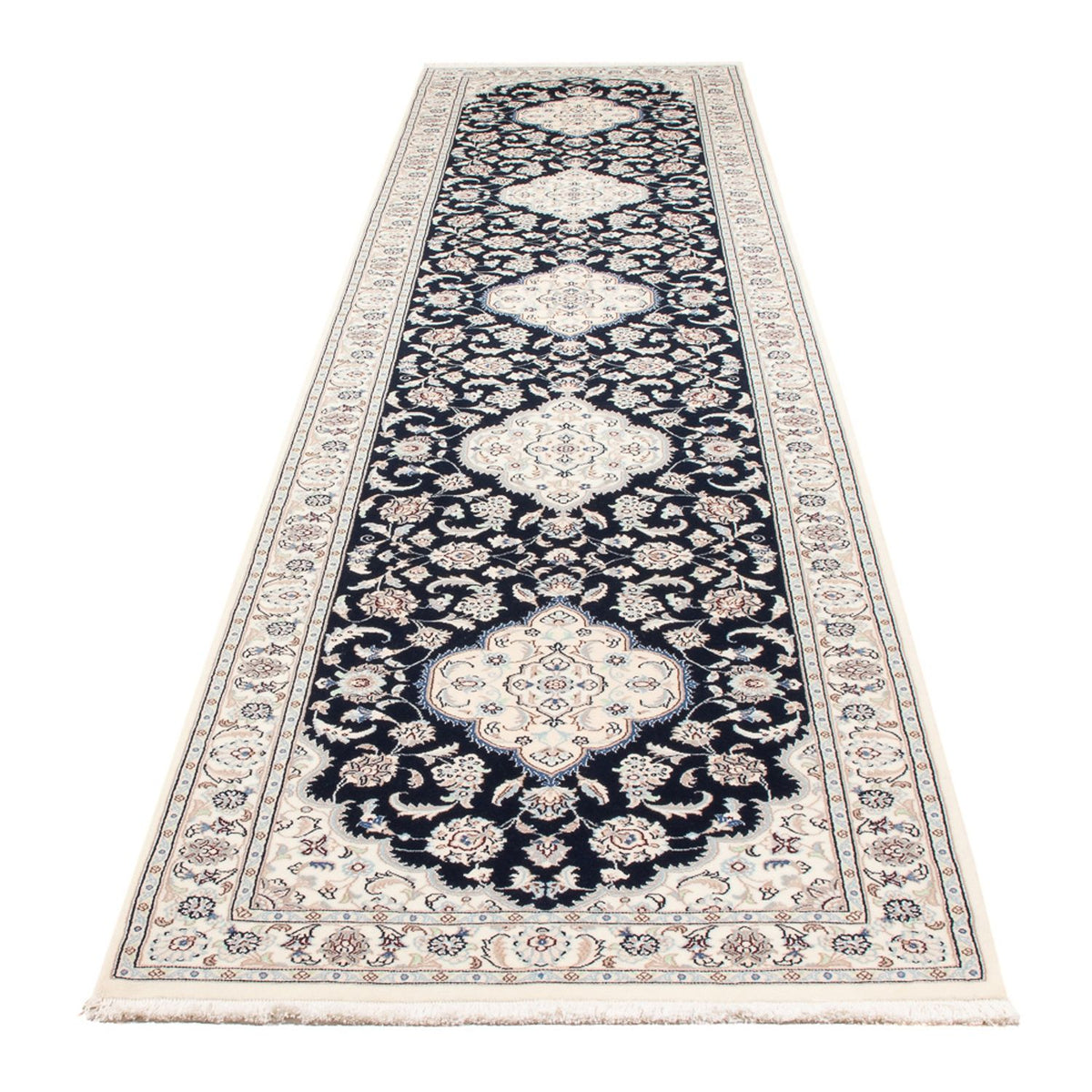 Alfombra de pasillo Alfombra Persa - Nain - Prima - 392 x 87 cm - azul oscuro