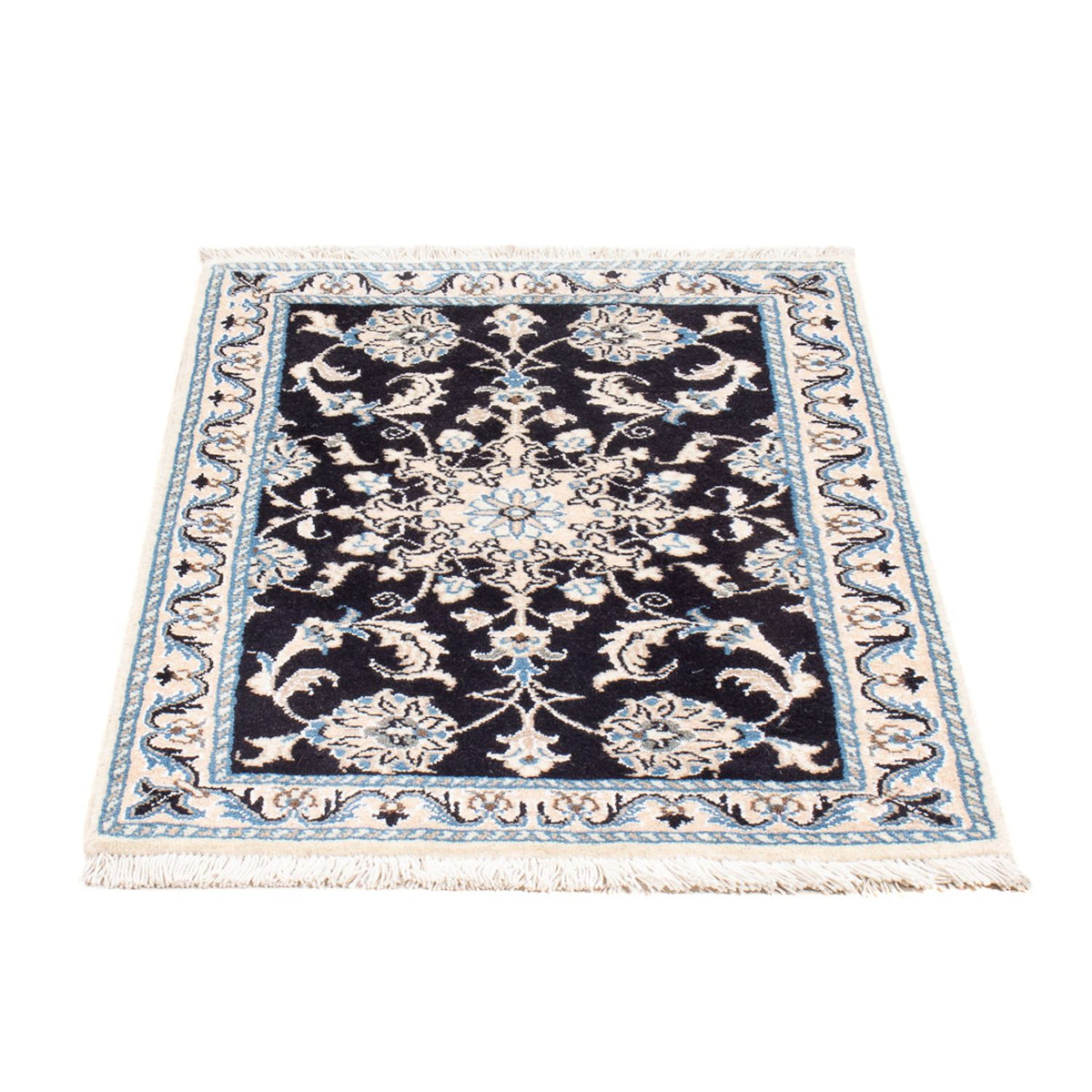 Alfombra Persa - Nain - Real - 90 x 60 cm - azul oscuro