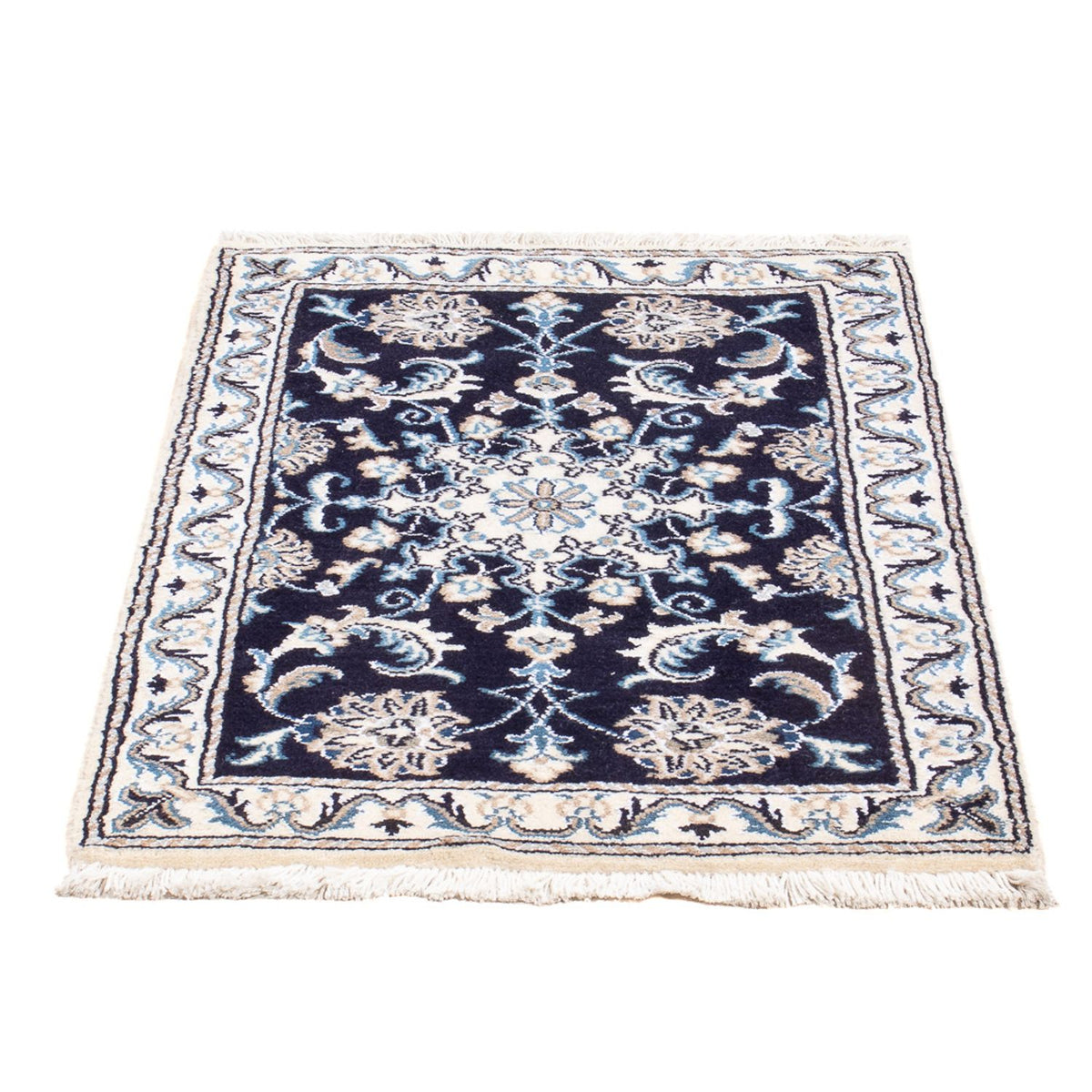 Alfombra Persa - Nain - Real - 90 x 60 cm - azul oscuro