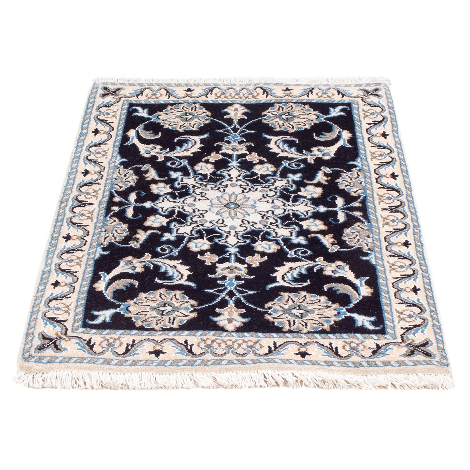 Alfombra Persa - Nain - Real - 90 x 60 cm - azul oscuro