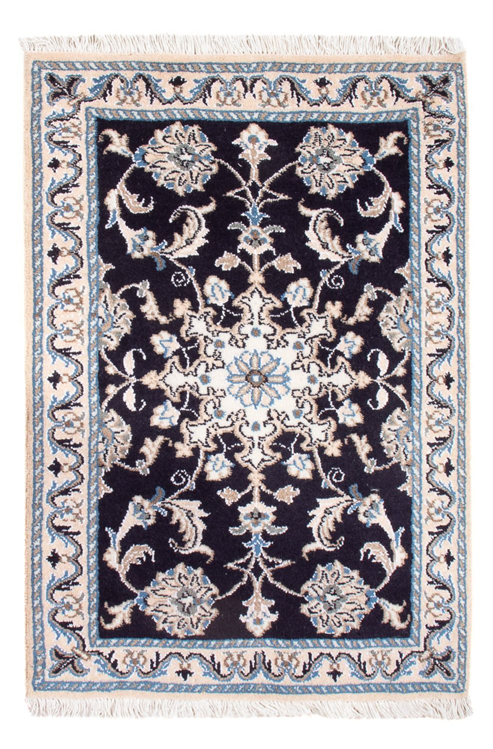 Alfombra Persa - Nain - Real - 90 x 60 cm - azul oscuro
