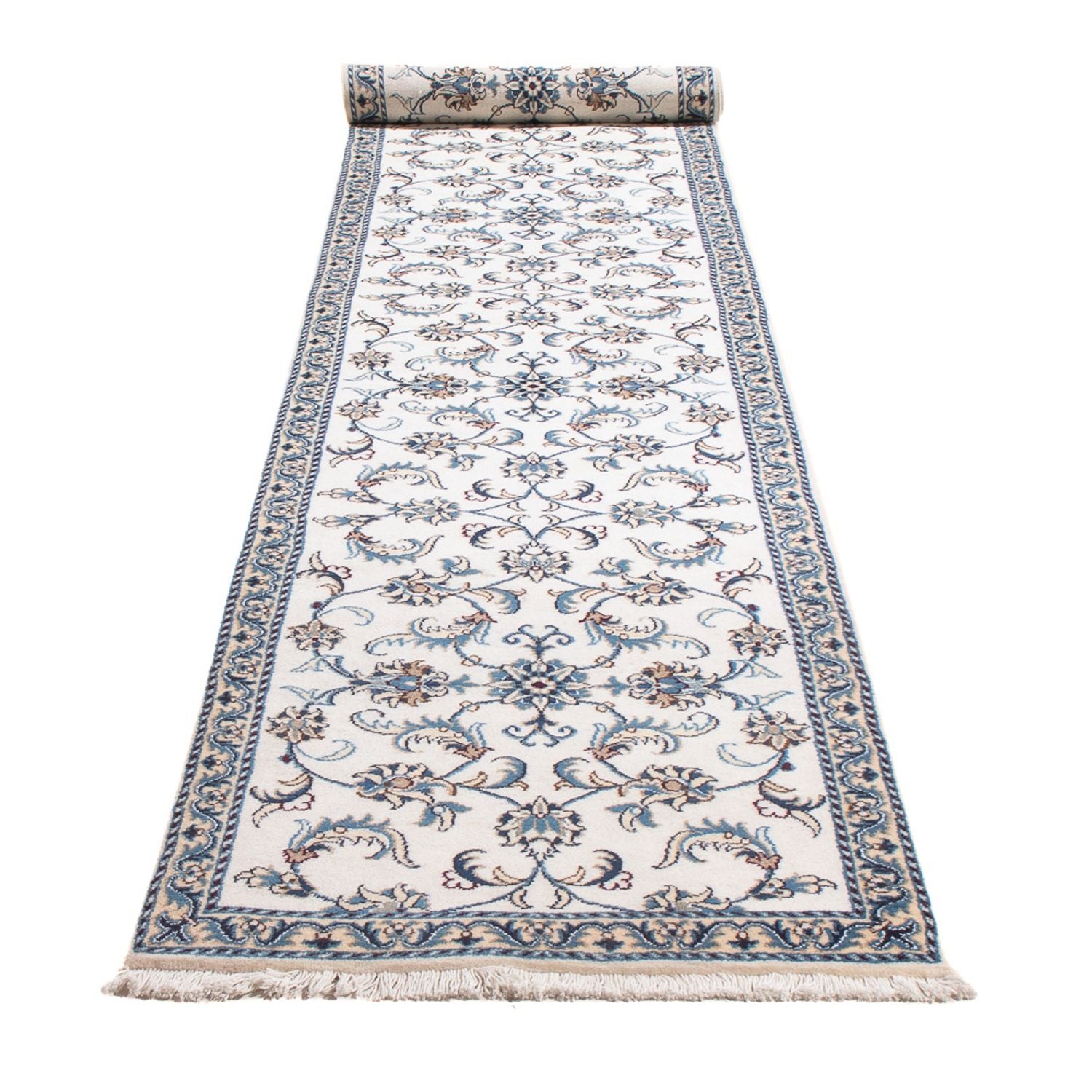 Alfombra de pasillo Alfombra persa - Nain - 393 x 77 cm - plata