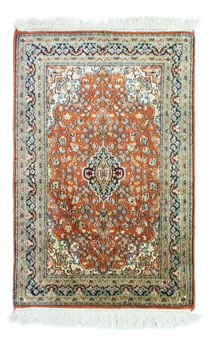 Alfombra de seda - Seda de Cachemira - 94 x 63 cm - óxido