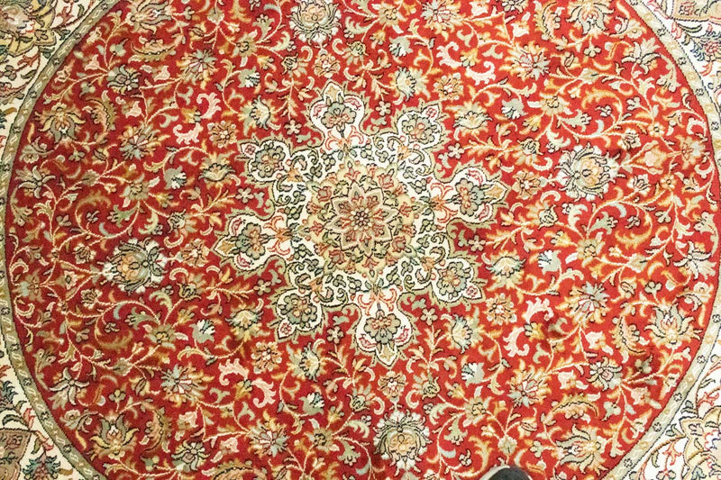 Alfombra de seda - Seda de Cachemira cuadrado  - 158 x 150 cm - rojo