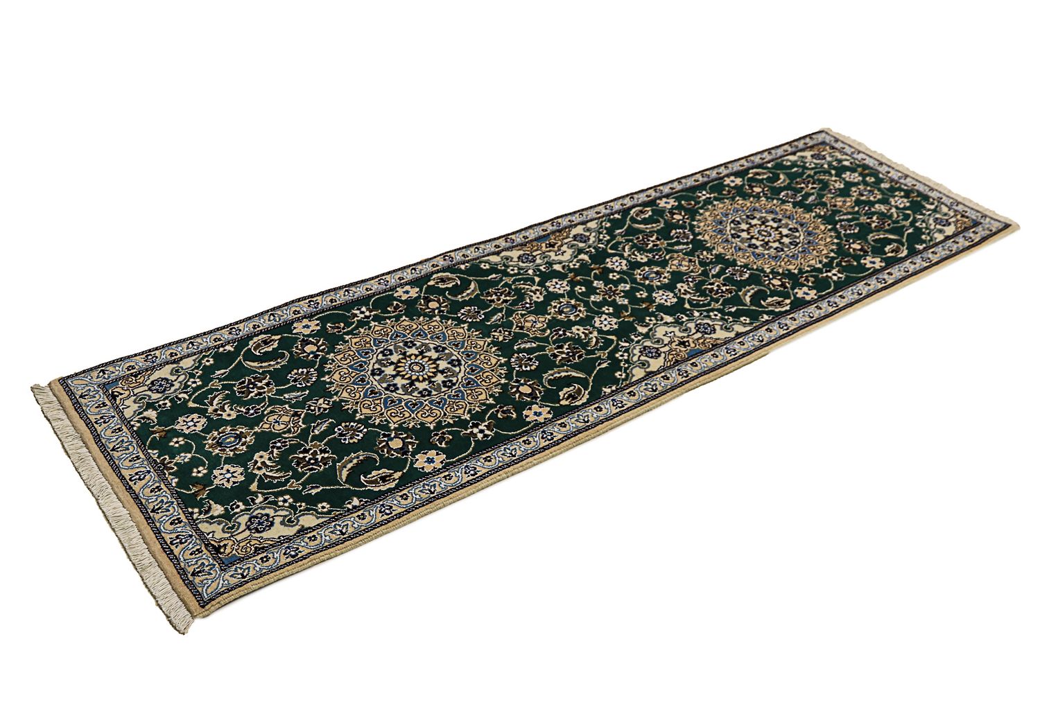 Alfombra de pasillo Alfombra Persa - Nain - Real - 200 x 60 cm - verde oscuro