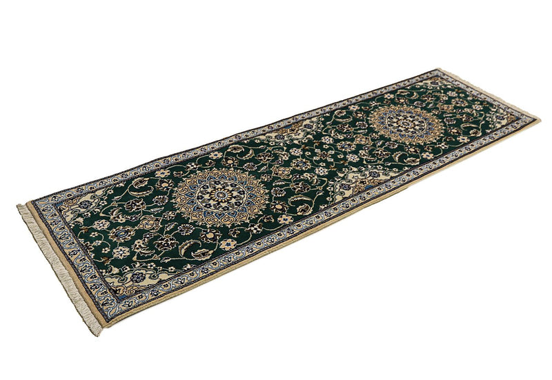 Alfombra de pasillo Alfombra Persa - Nain - Real - 200 x 60 cm - verde oscuro
