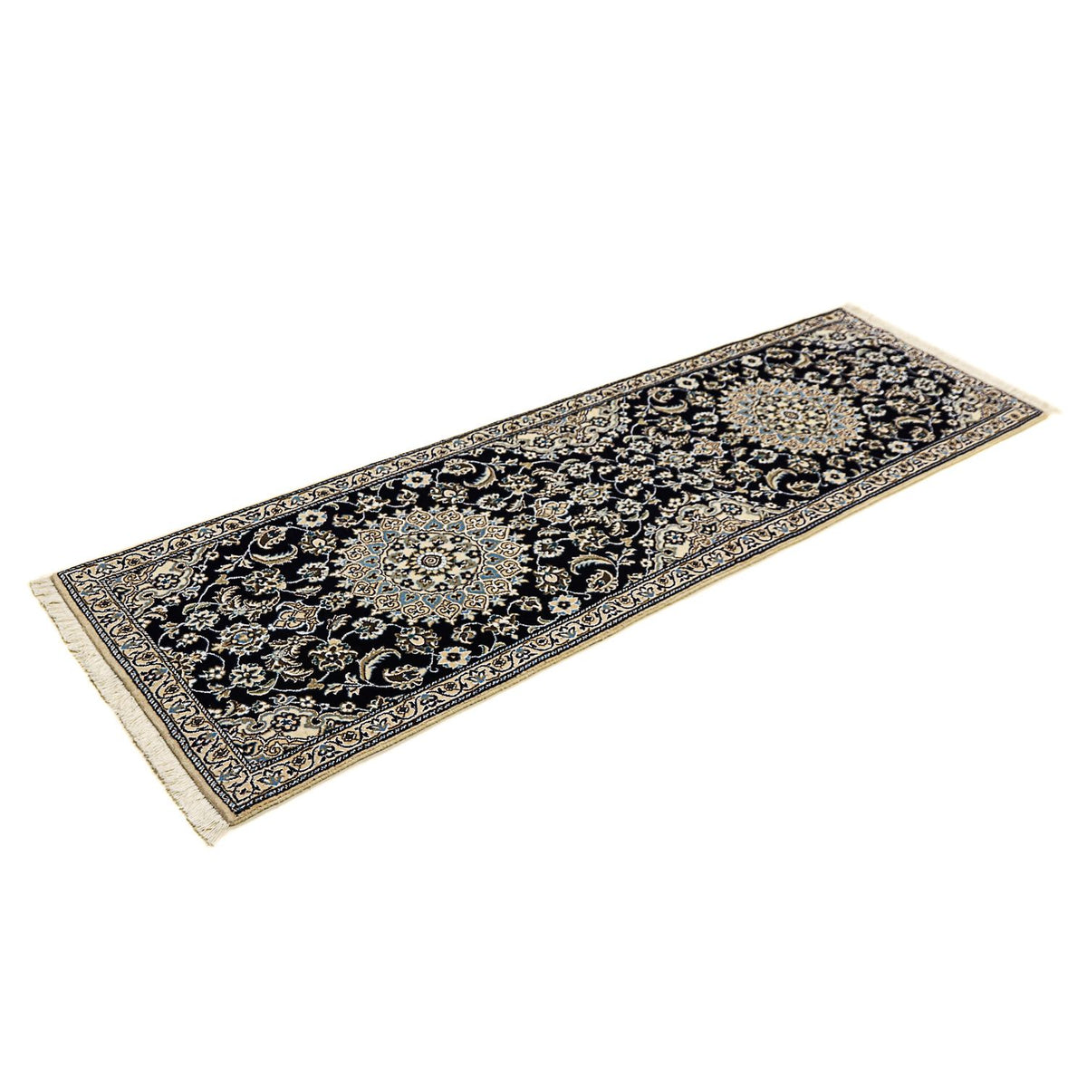 Alfombra de pasillo Alfombra Persa - Nain - Real - 200 x 62 cm - azul oscuro
