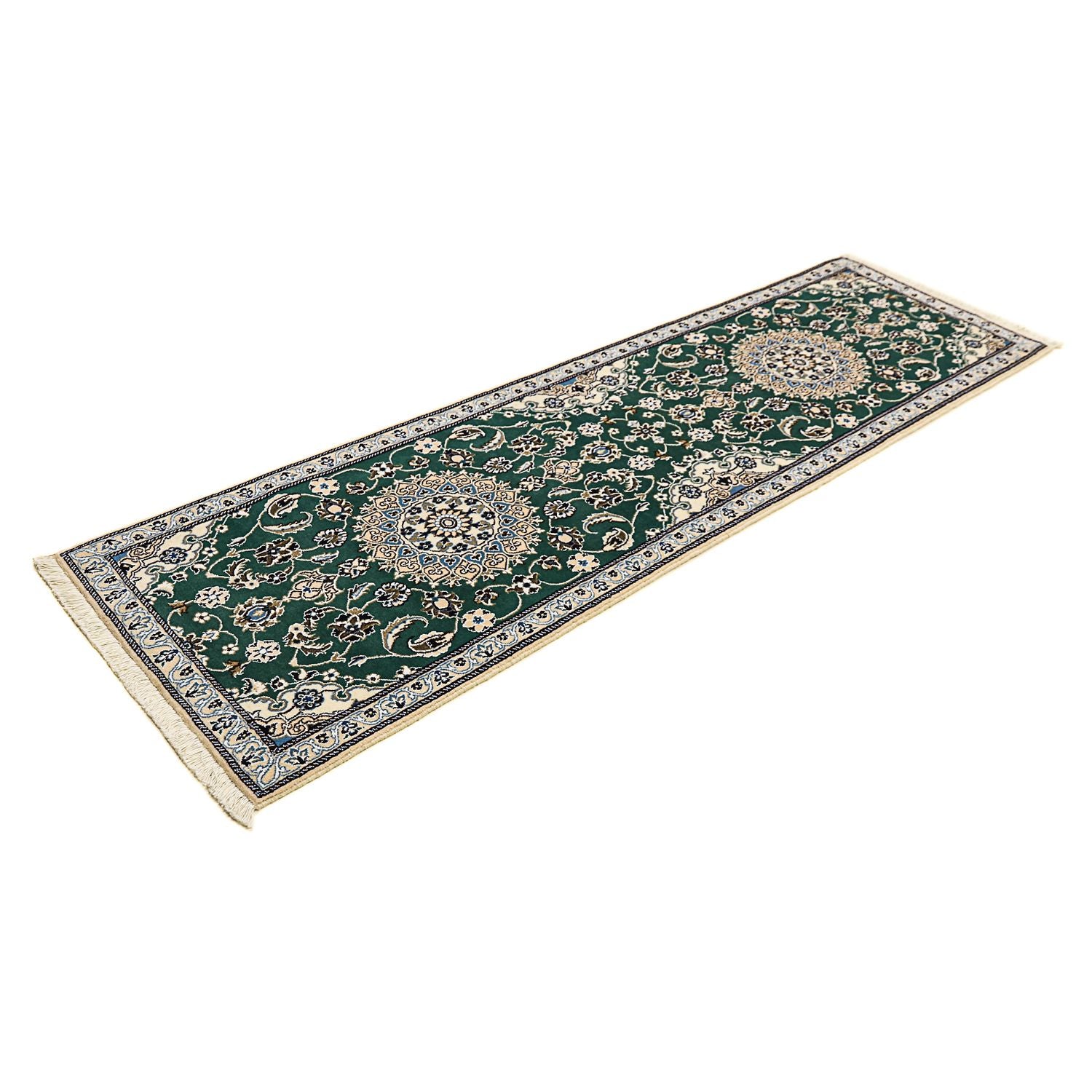 Alfombra de pasillo Alfombra Persa - Nain - Real - 200 x 60 cm - verde oscuro