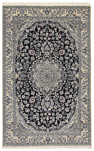Alfombra Persa - Nain - Real - 204 x 128 cm - azul oscuro