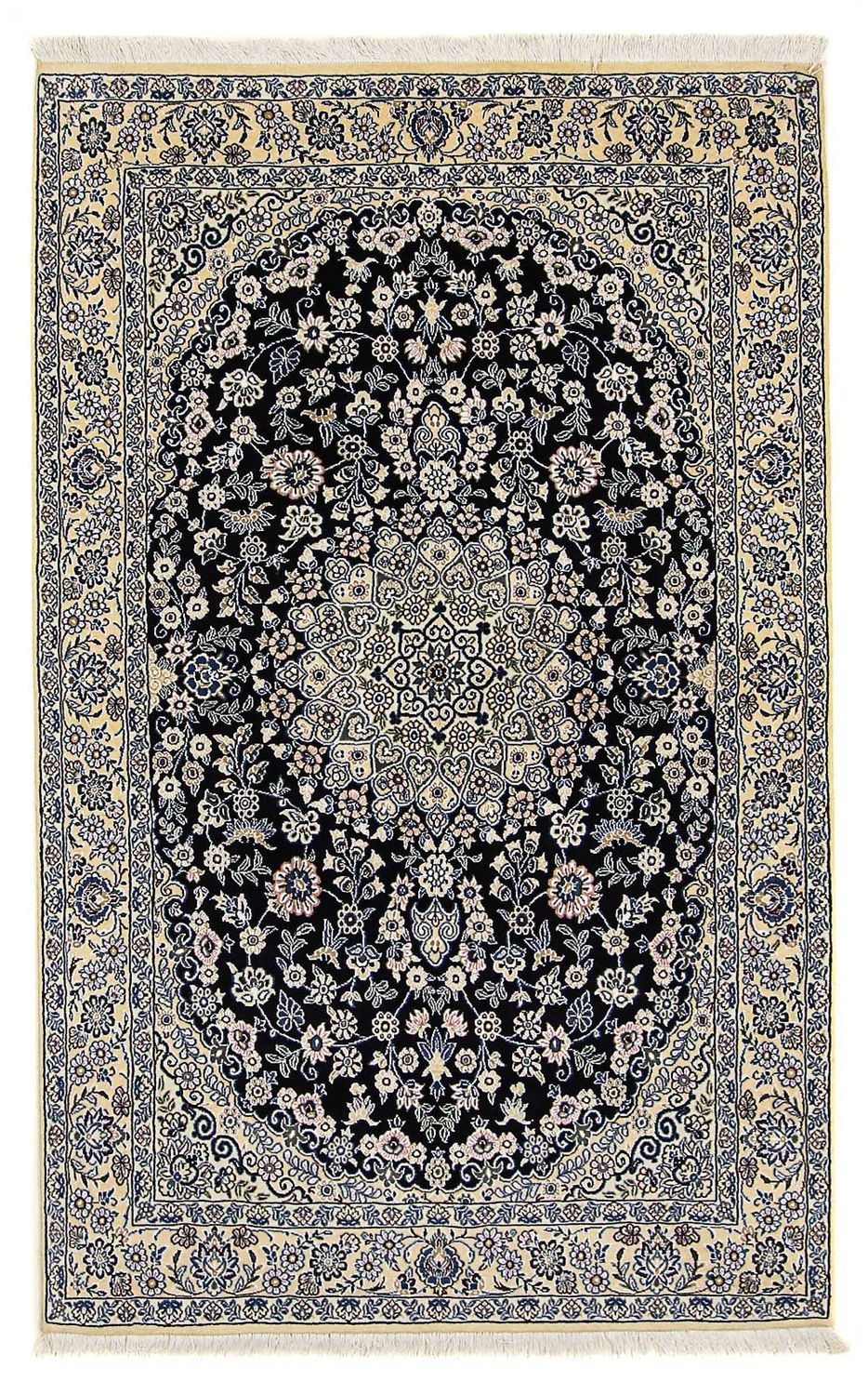 Alfombra Persa - Nain - Real - 202 x 132 cm - azul oscuro