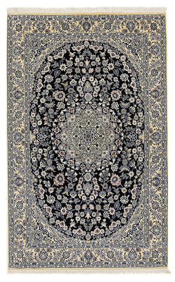 Alfombra Persa - Nain - Real - 202 x 132 cm - azul oscuro