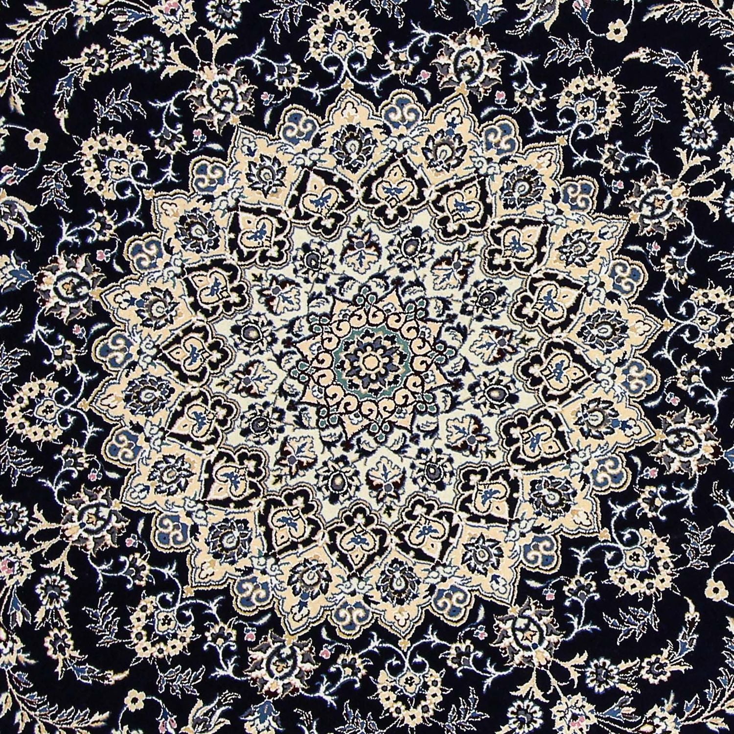 Alfombra Persa - Nain - Real redondo  - 260 x 260 cm - azul oscuro
