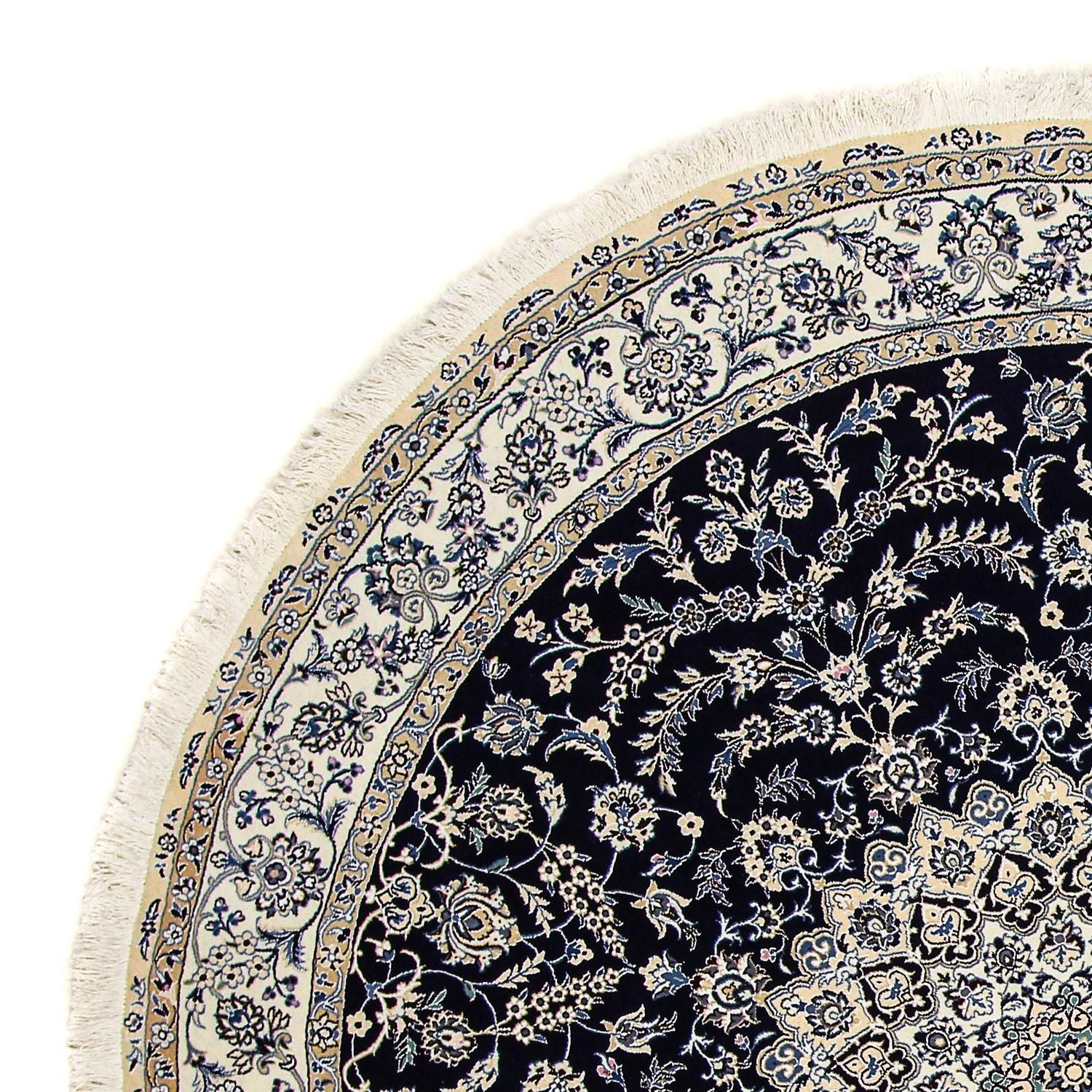 Alfombra Persa - Nain - Real redondo  - 260 x 260 cm - azul oscuro