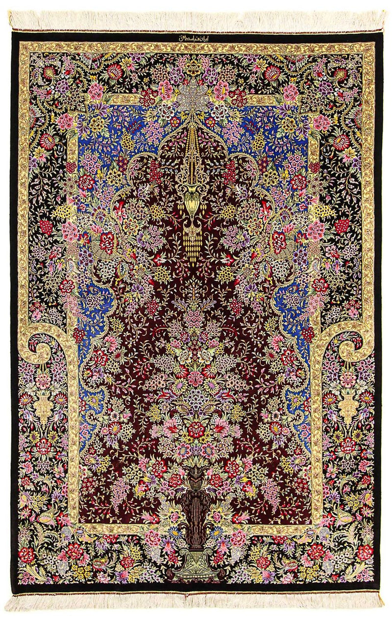 Alfombra de seda - Ghom Seda - Prima - 197 x 128 cm - azul oscuro