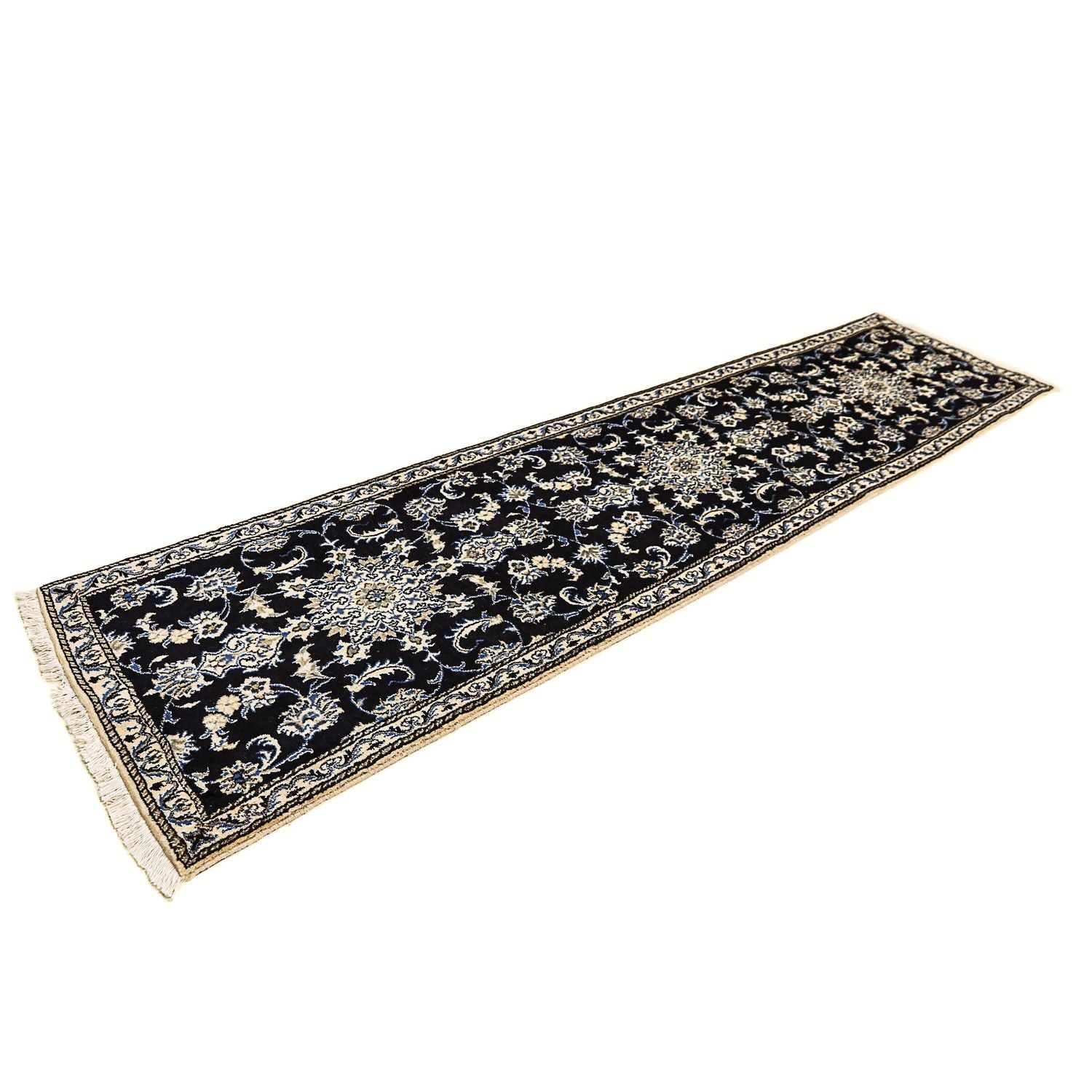 Alfombra de pasillo Alfombra persa - Nain - 310 x 78 cm - azul oscuro