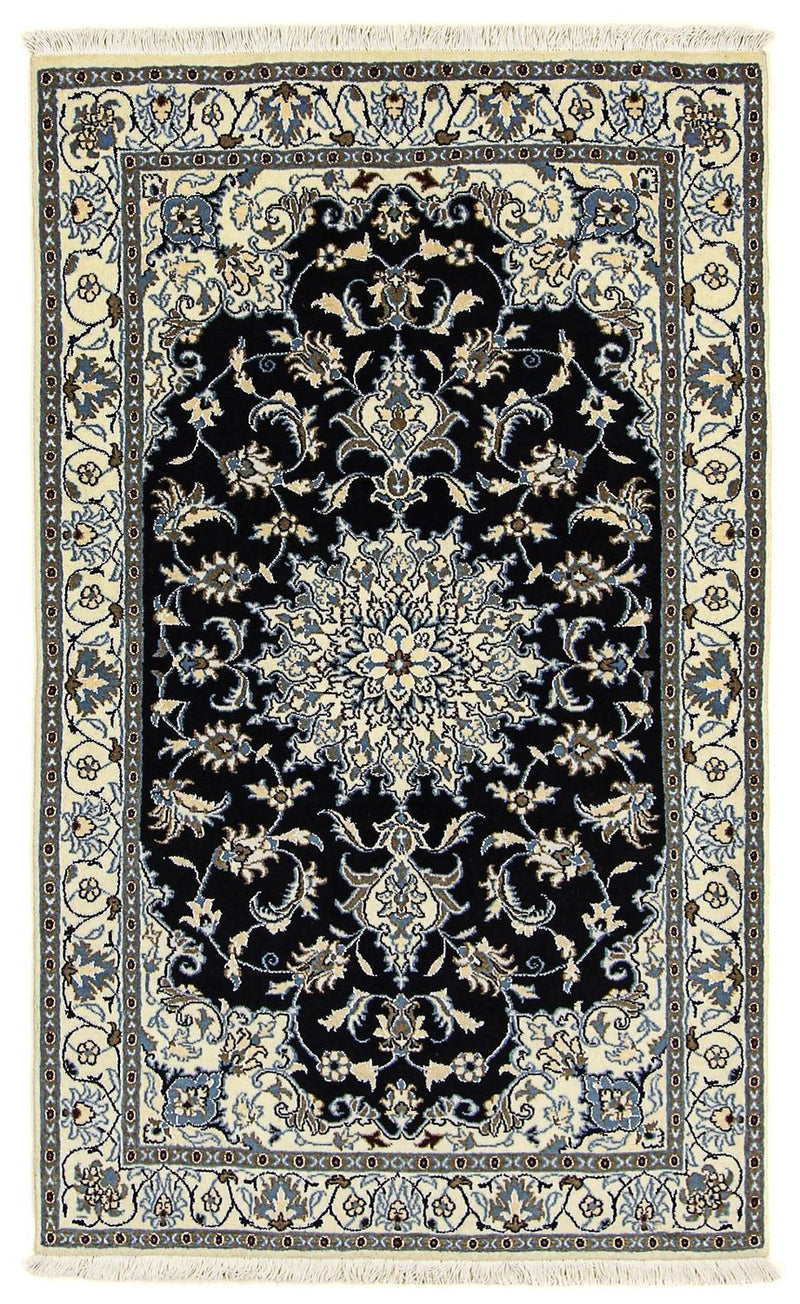 Alfombra persa - Nain - 198 x 119 cm - azul oscuro