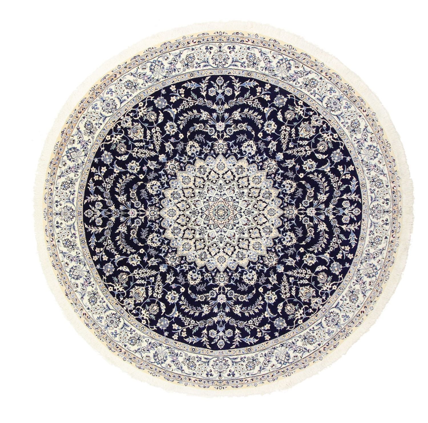 Alfombra Persa - Nain - Real redondo  - 260 x 260 cm - azul oscuro