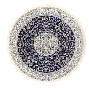 Alfombra Persa - Nain - Real redondo  - 260 x 260 cm - azul oscuro