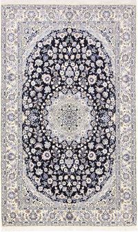 Alfombra Persa - Nain - Real - 202 x 130 cm - azul oscuro