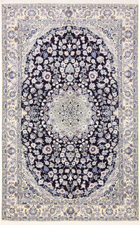 Alfombra Persa - Nain - Real - 204 x 128 cm - azul oscuro