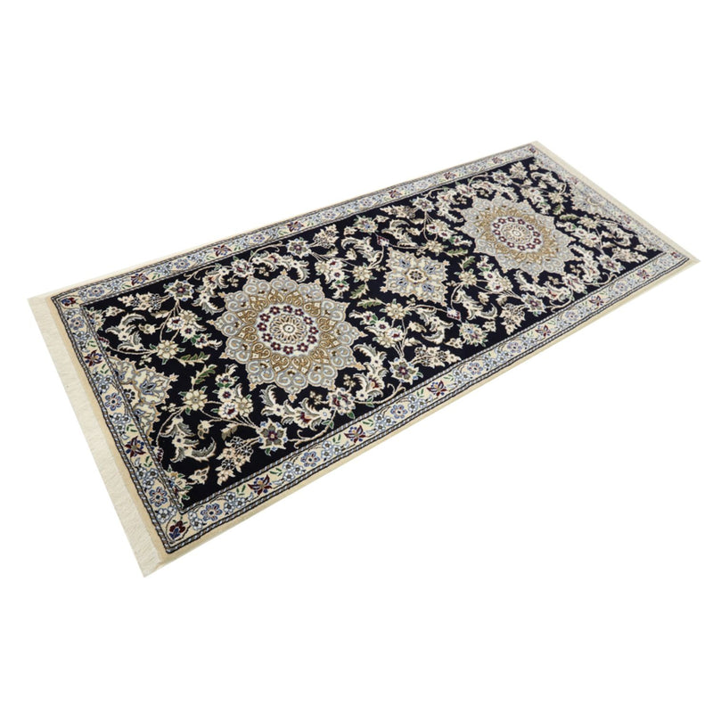Alfombra de pasillo Alfombra Persa - Nain - Real - 195 x 84 cm - azul oscuro