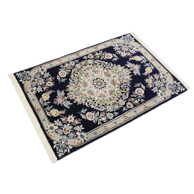 Alfombra Persa - Nain - Real - 90 x 60 cm - azul oscuro