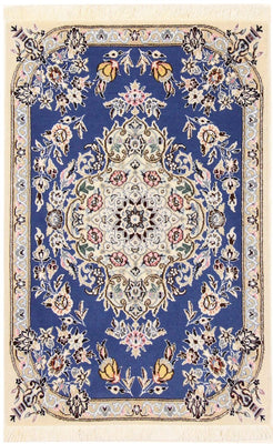 Alfombra Persa - Nain - Real - 90 x 60 cm - azul