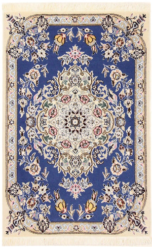 Alfombra Persa - Nain - Real - 90 x 60 cm - azul