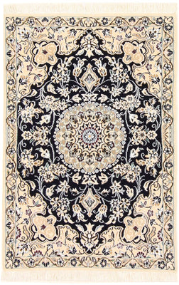 Alfombra Persa - Nain - Real - 90 x 60 cm - azul oscuro