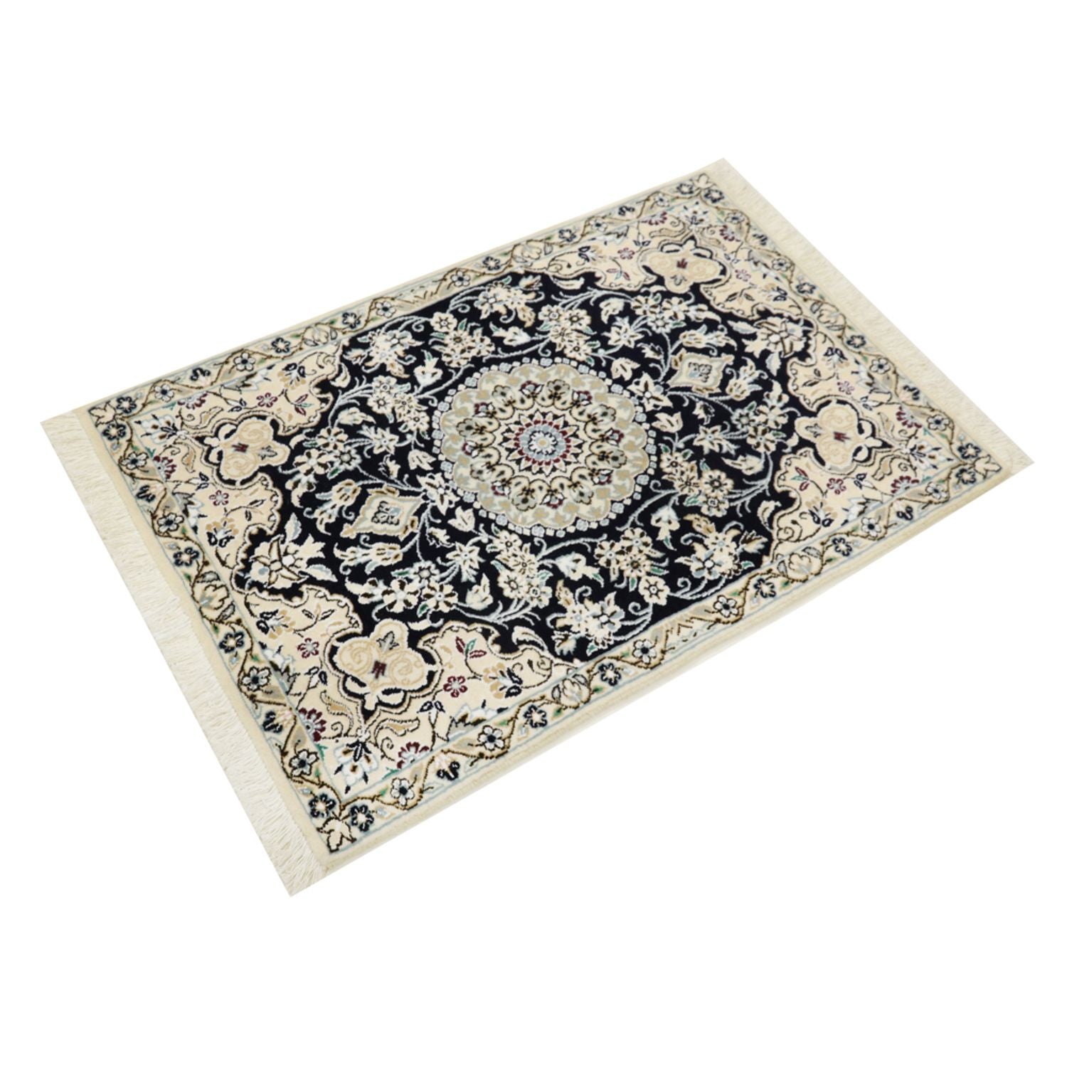 Alfombra Persa - Nain - Real - 90 x 60 cm - azul oscuro