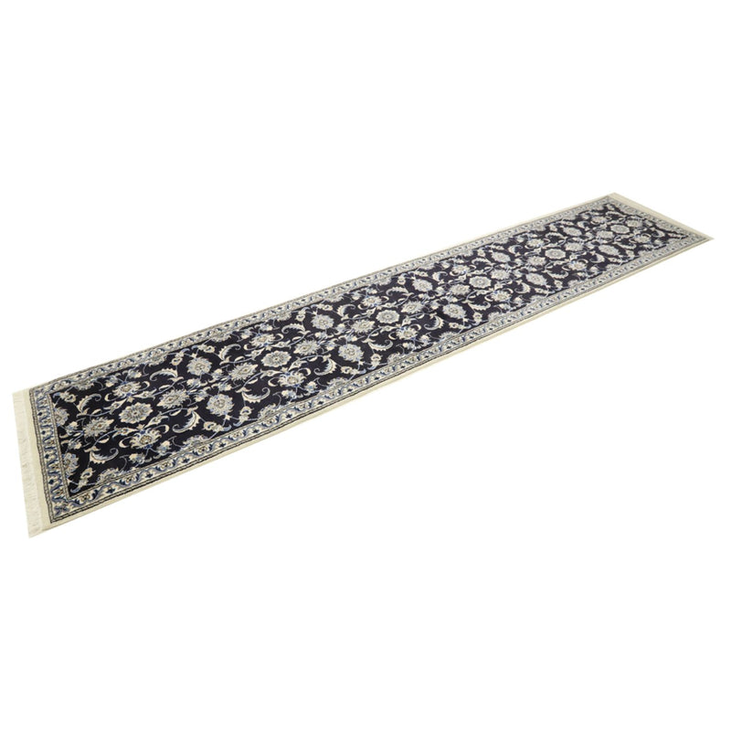 Alfombra de pasillo Alfombra persa - Nain - 394 x 79 cm - azul oscuro